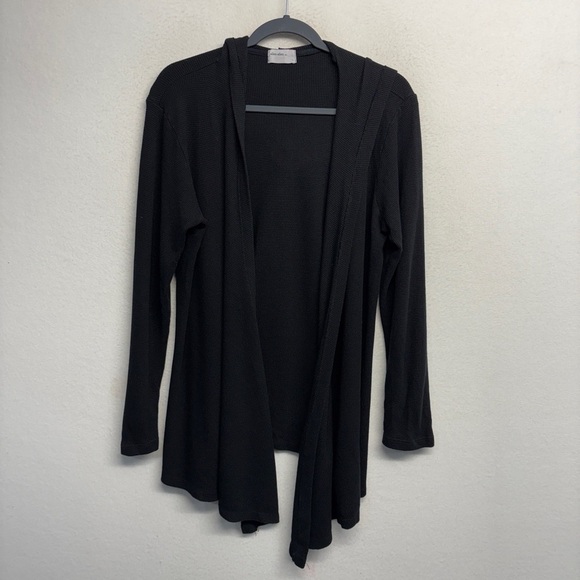allen allend waterfall cardigan hooded L black waffle sweater - Picture 1 of 6